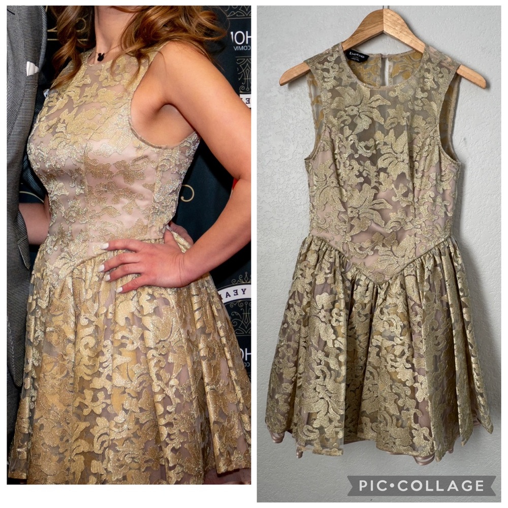 Homecoming/prom Bebe gold label- GOLD metallic embroidered organza tutu gown
